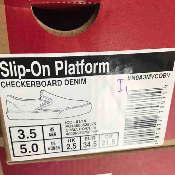 NWT VANS Slip On Platform Checkerboard Denim Kid's - Picture 7 of 7